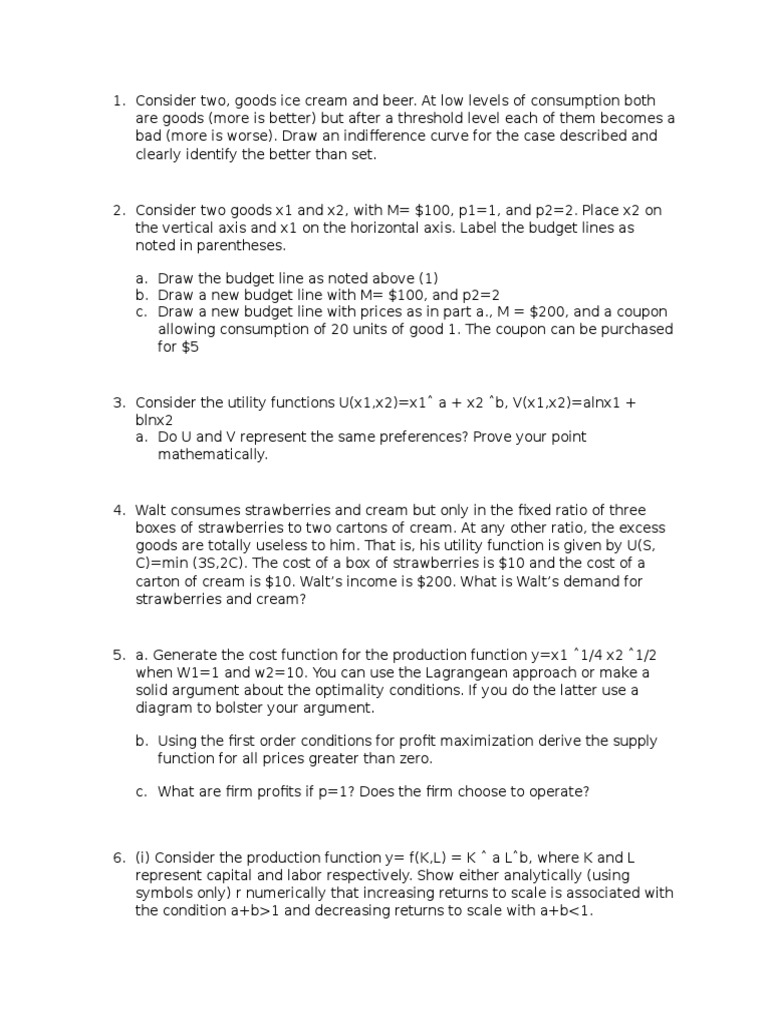 Intermediate Micro With Calc. Problems | PDF | Utility | Economic Theories