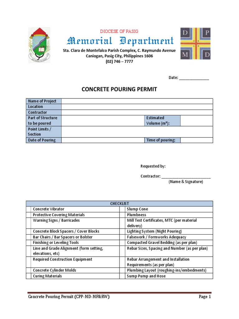 Concrete Pouring Permit_CPPMDMF_RW Concrete Building Engineering