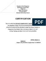 Certification: Eppie Grace E. Presto Digos City Division Supervisor in MAPEH