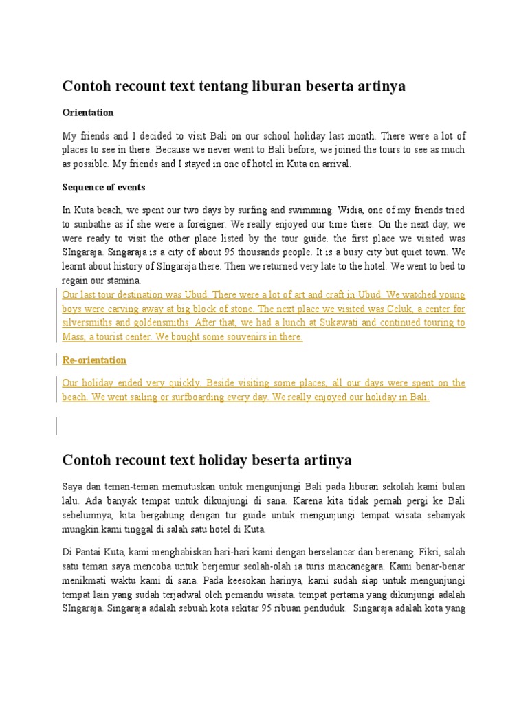 Contoh Recount Text Tentang Liburan Beserta Artinya Pdf Water Sports