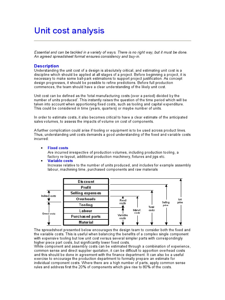 Unit Cost Analysis PDF Machine Tool Cost