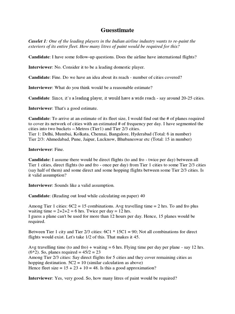 Guesstimate Case Interview Examples PDF | PDF | Natural Gas | Prices