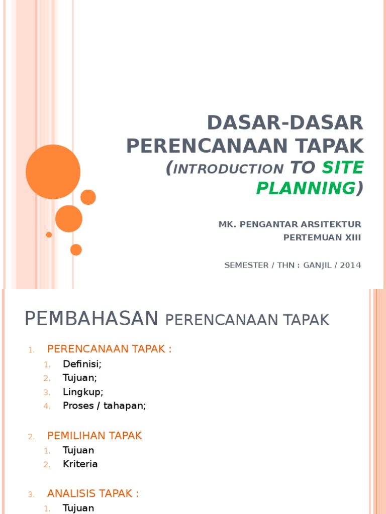 Dasar-Dasar Perencanaan Tapak | PDF