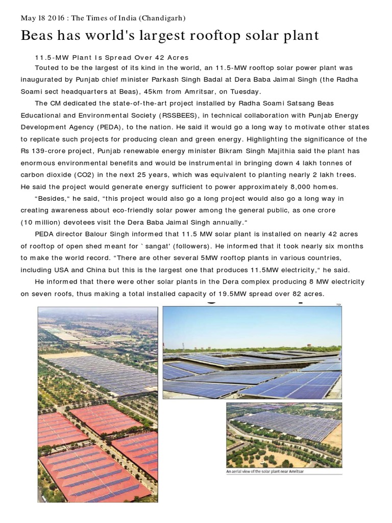 World's Largest Rooftop Solar Plant | PDF | Science & Mathematics ...