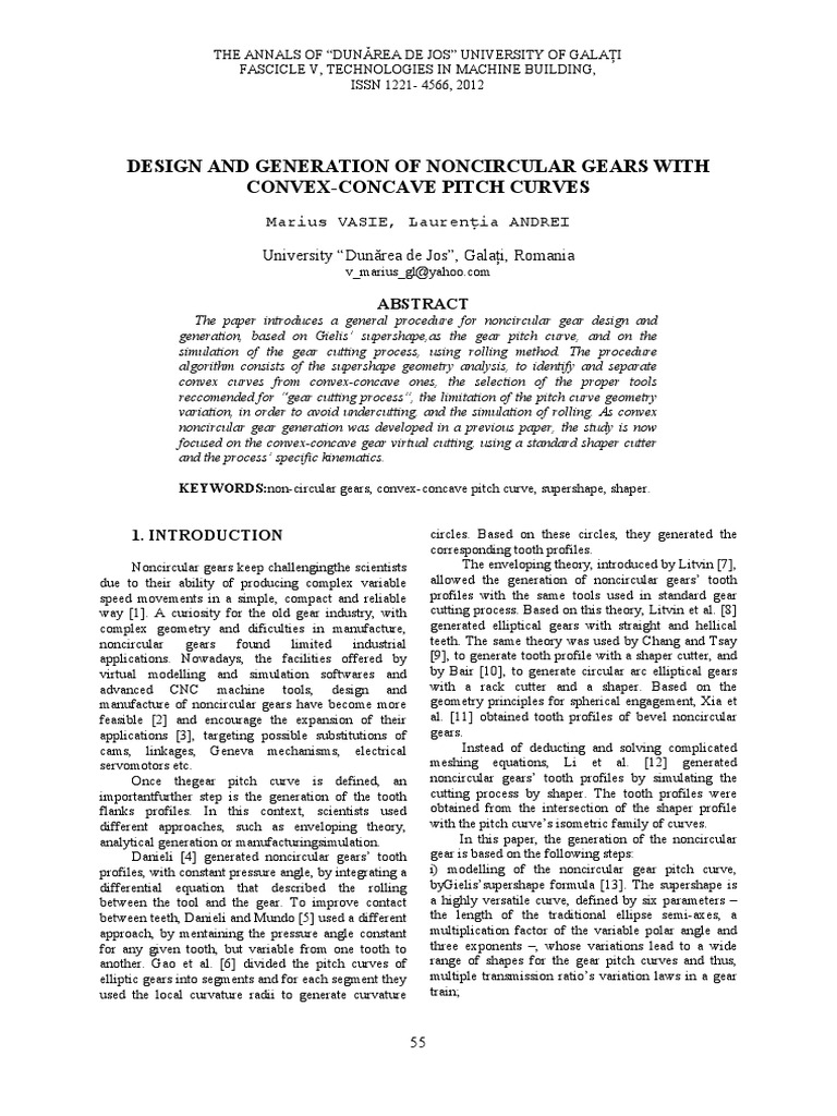 Design and Generation of Noncircular Gears With ConvexConcave Pitch