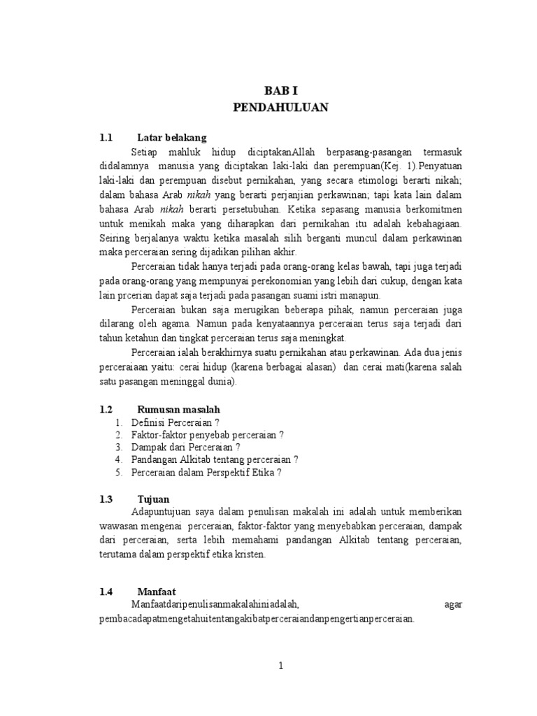 Contoh Makalah Perceraian Kristen Makalah Lengkap