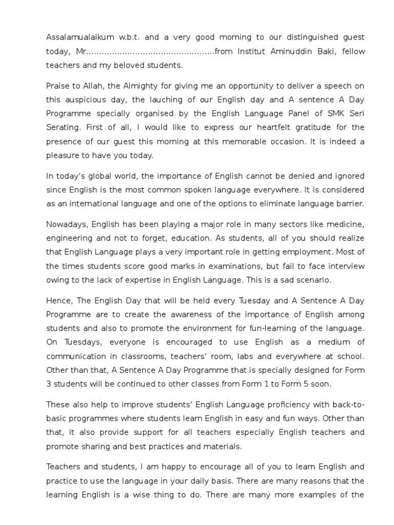 Principal Speech | English Language | Teachers