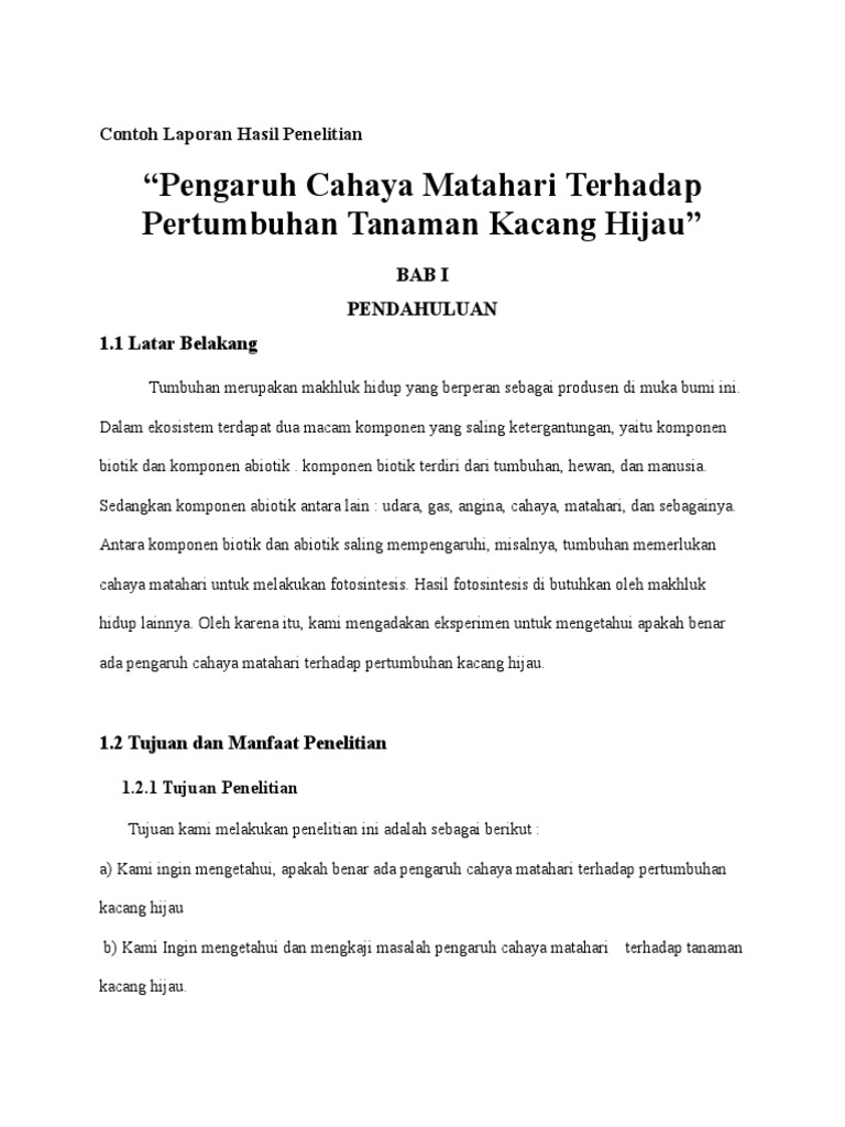 Contoh Laporan Hasil Penelitian PDF Sains & Matematika