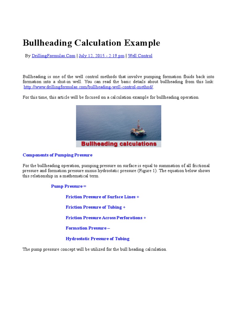 Bullheading Calculation Example | PDF | Science & Mathematics ...