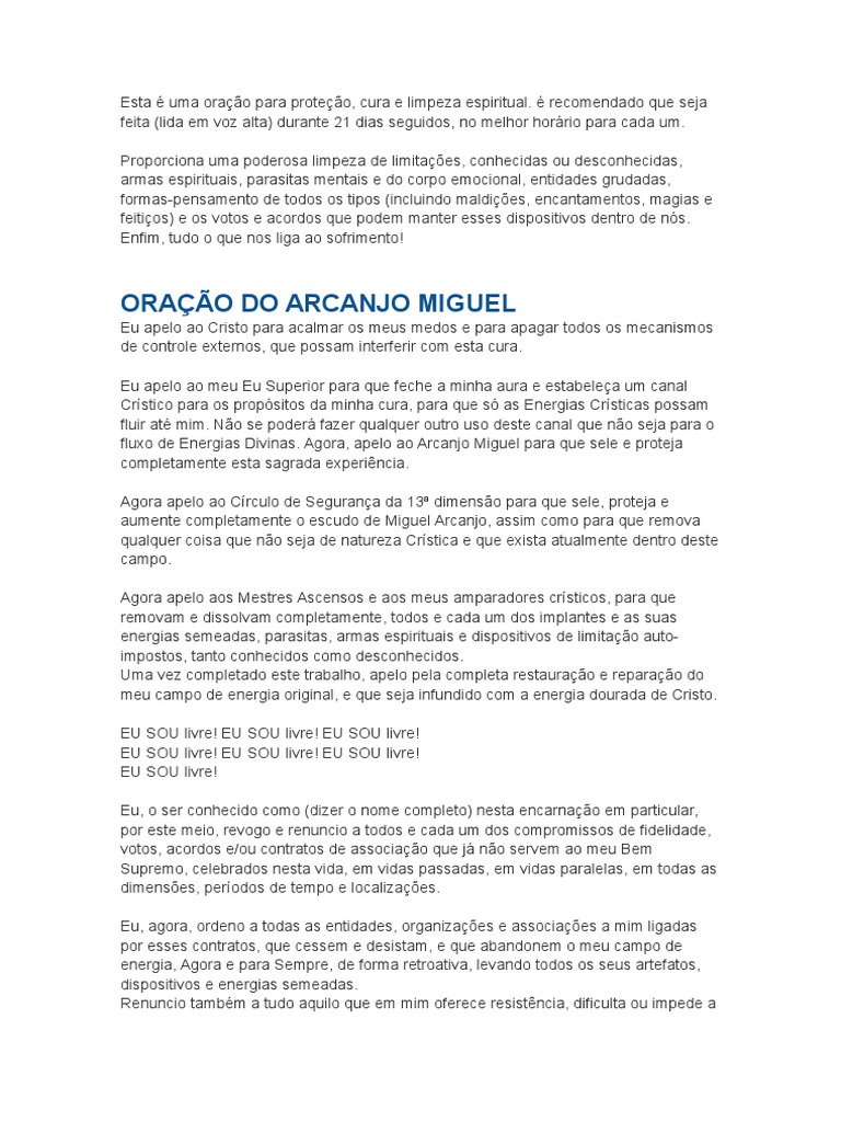 Oração de Proteção do Arcanjo Miguel | PDF | Miguel (Arcanjo) | Padre