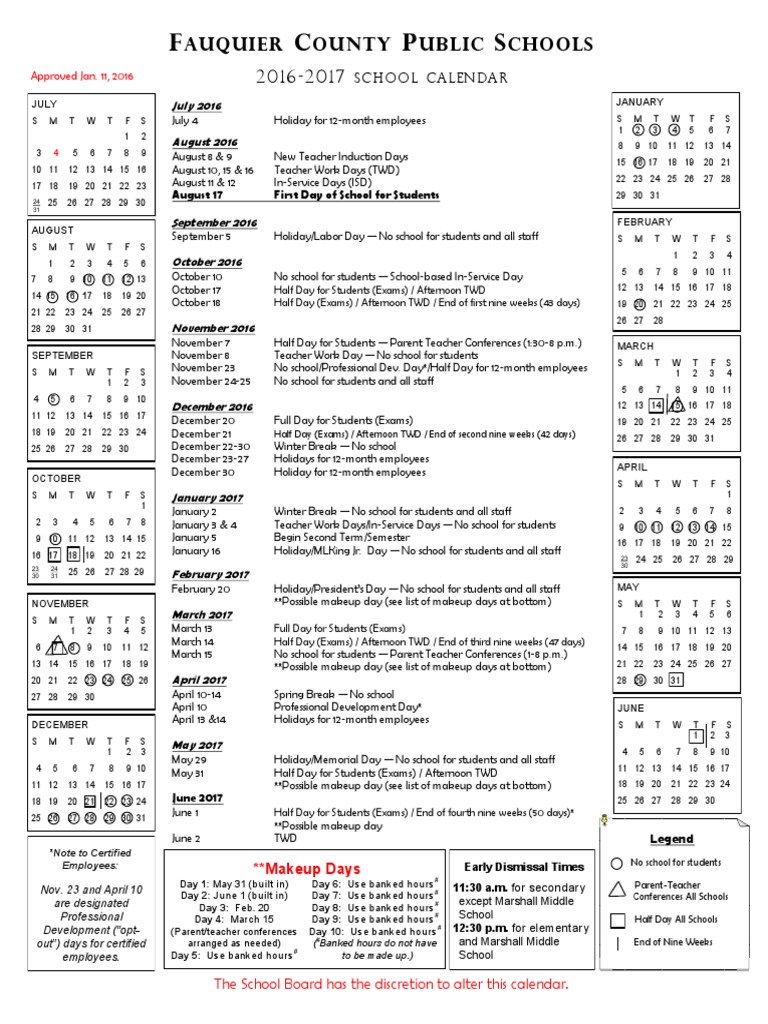 201617 Fauquier County Public School calendar Sharing Observances