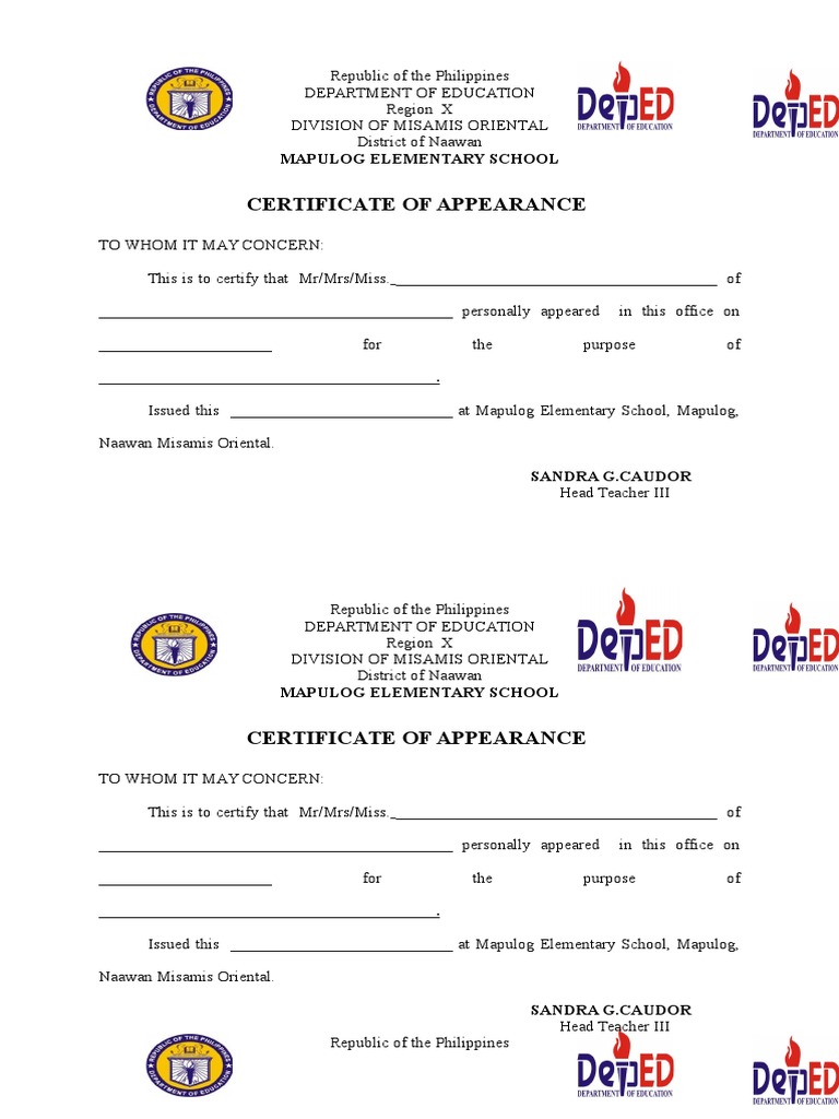 Certificate of appearance domestic policy education policy