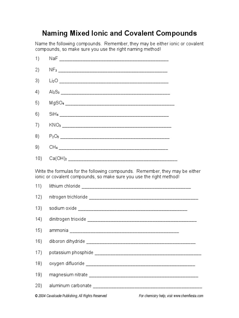 Naming Mixed Ionic And Covalent Compounds Pdf Nitrogen Metallic