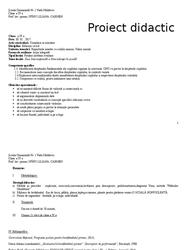 Proiect Nonviolența | PDF