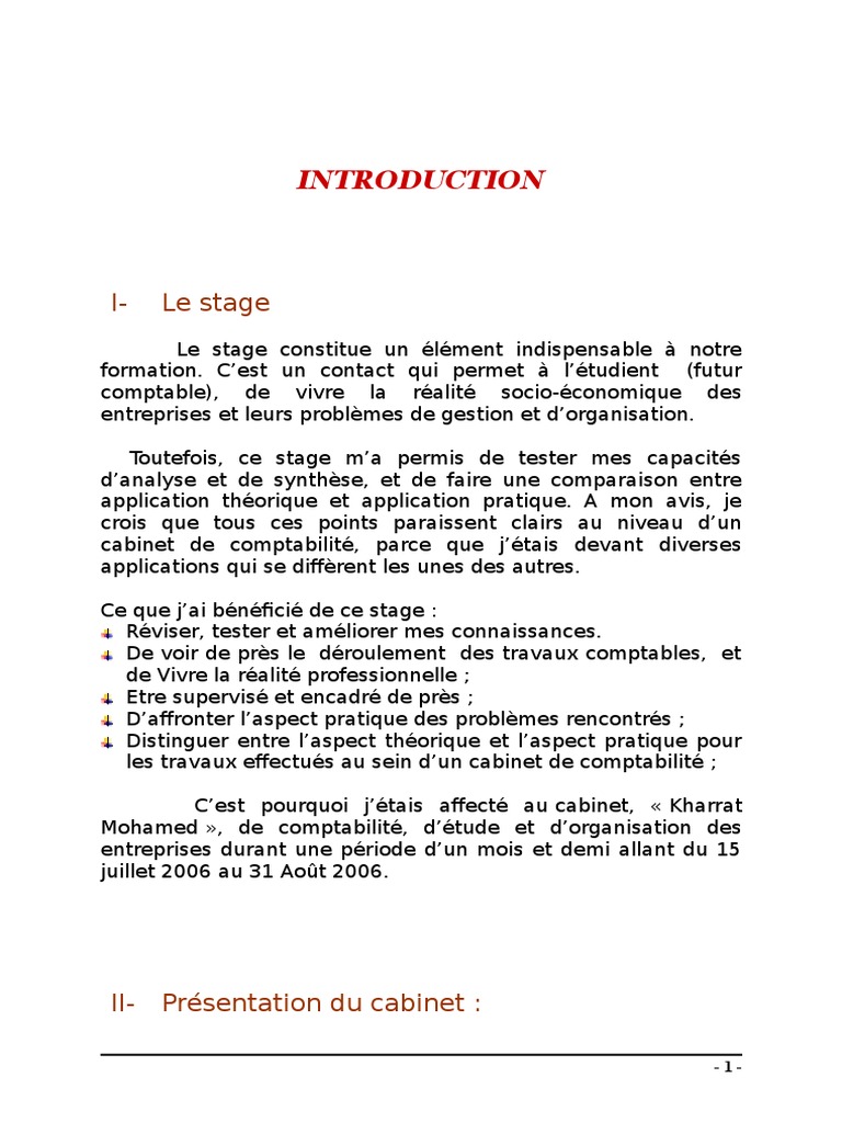Thème De Rapport De Stage En Cabinet Comptable