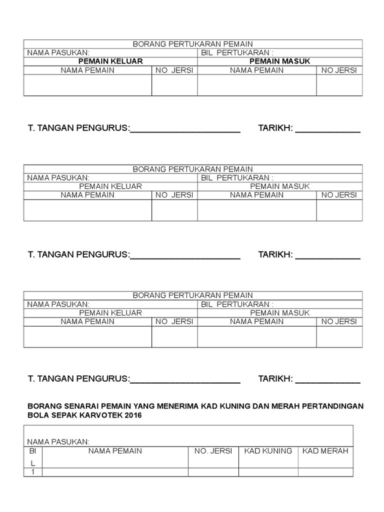 Borang Pertukaran Pemain | PDF