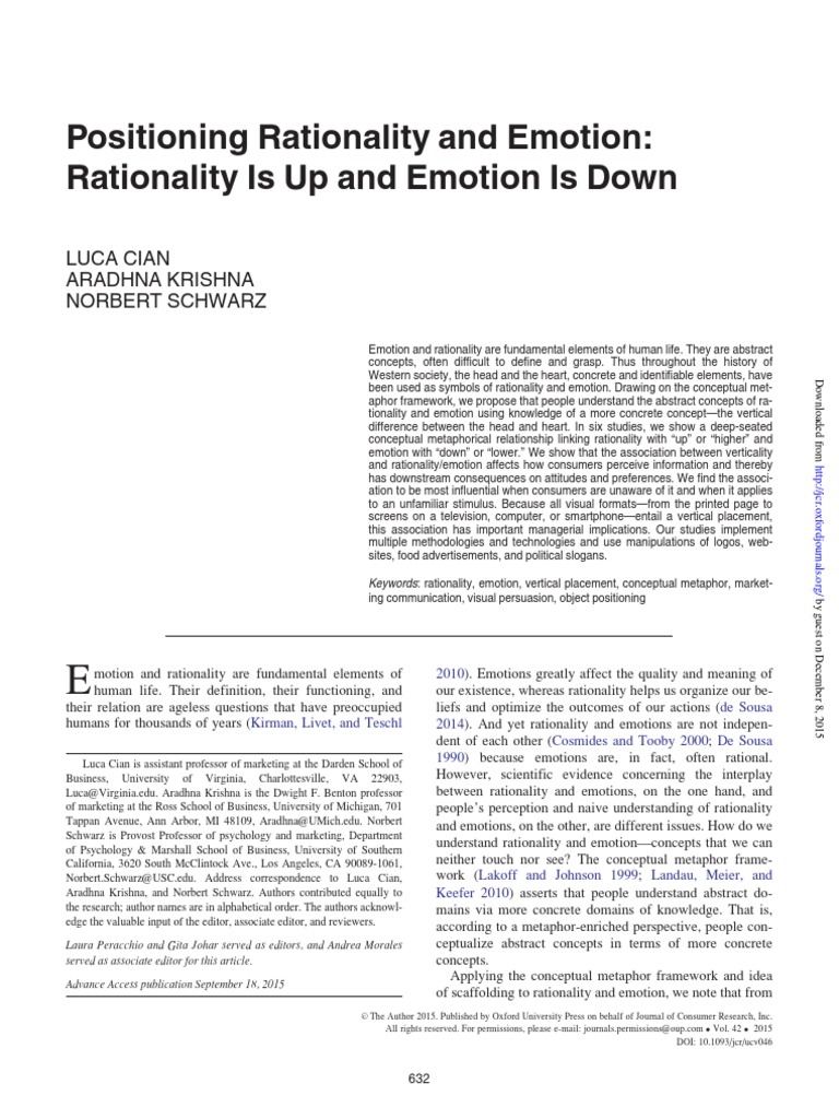 Positioning Rationality and Emotion: Rationality Is Up and Emotion Is ...