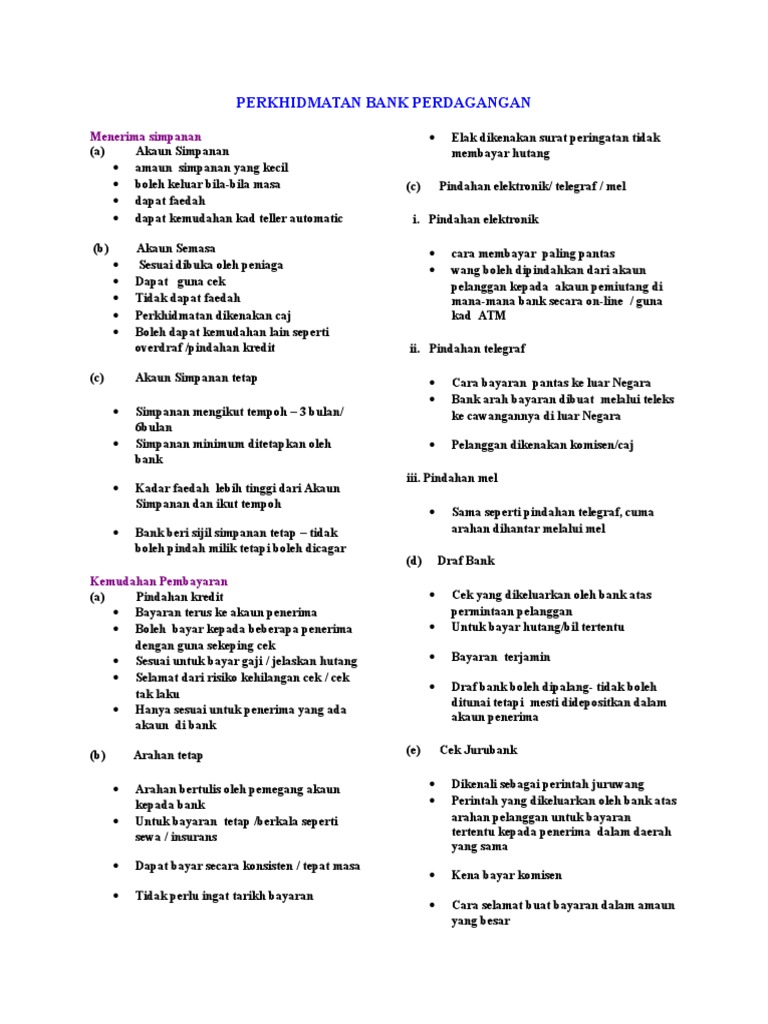Nota Perkhidmatan Bank Perdagangan Pdf