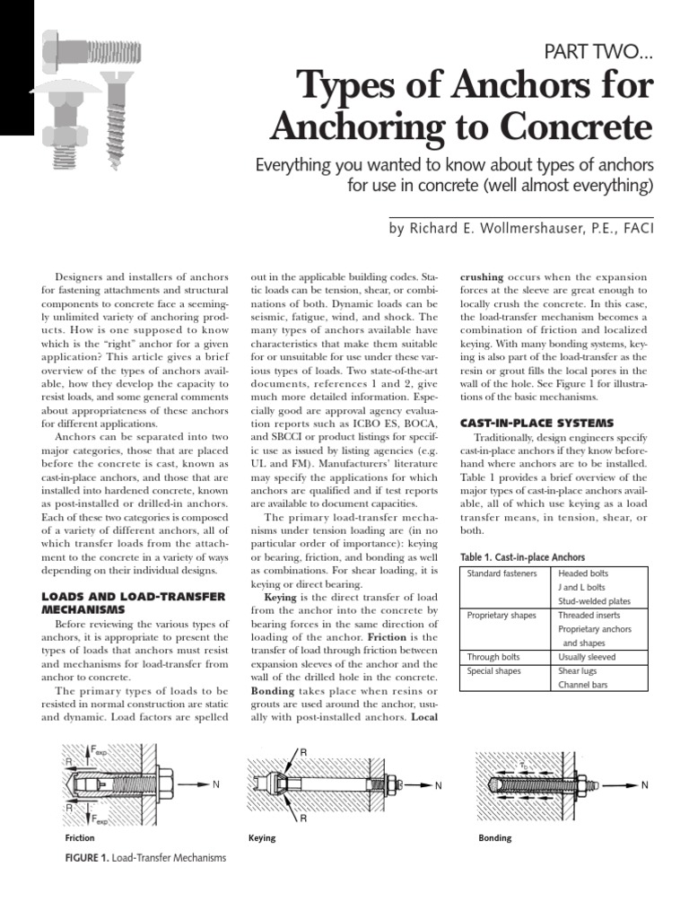 Anchors For Anchoring To Concrete | PDF | Screw | Structural Load