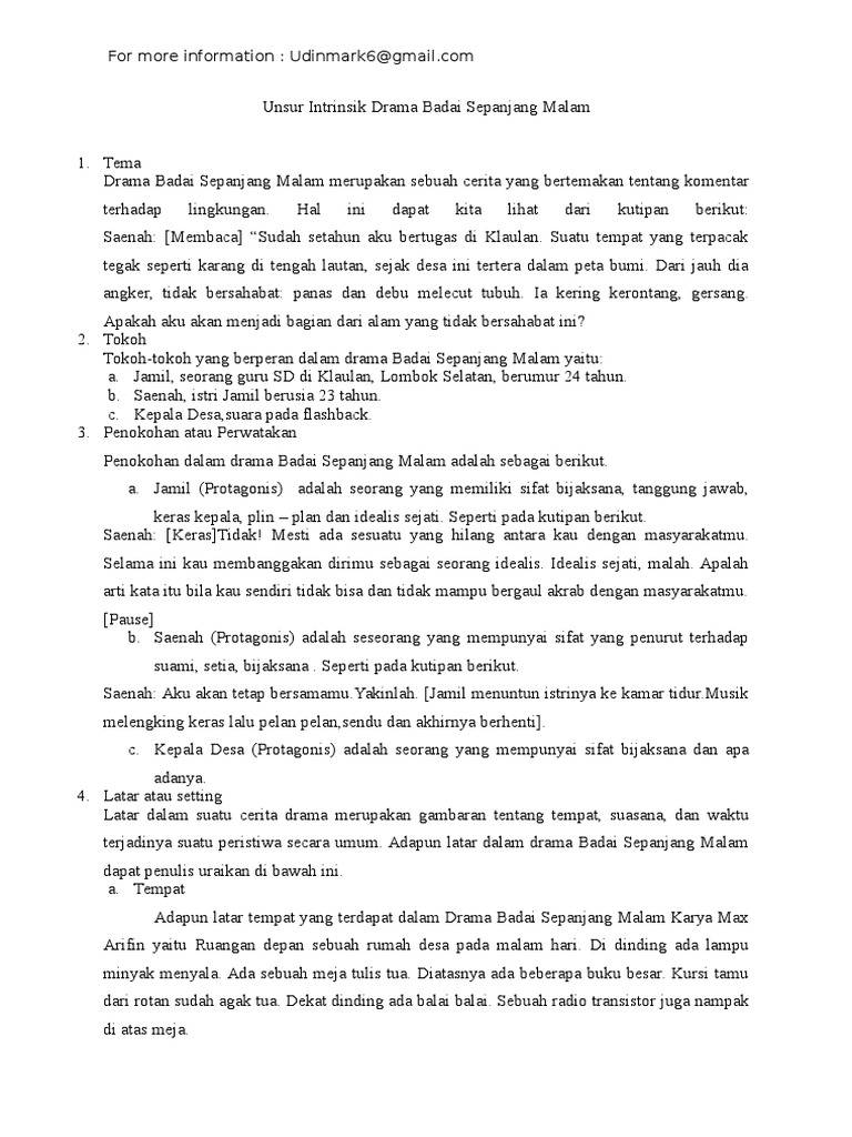 Unsur Intrinsik Drama Badai Sepanjang Malam