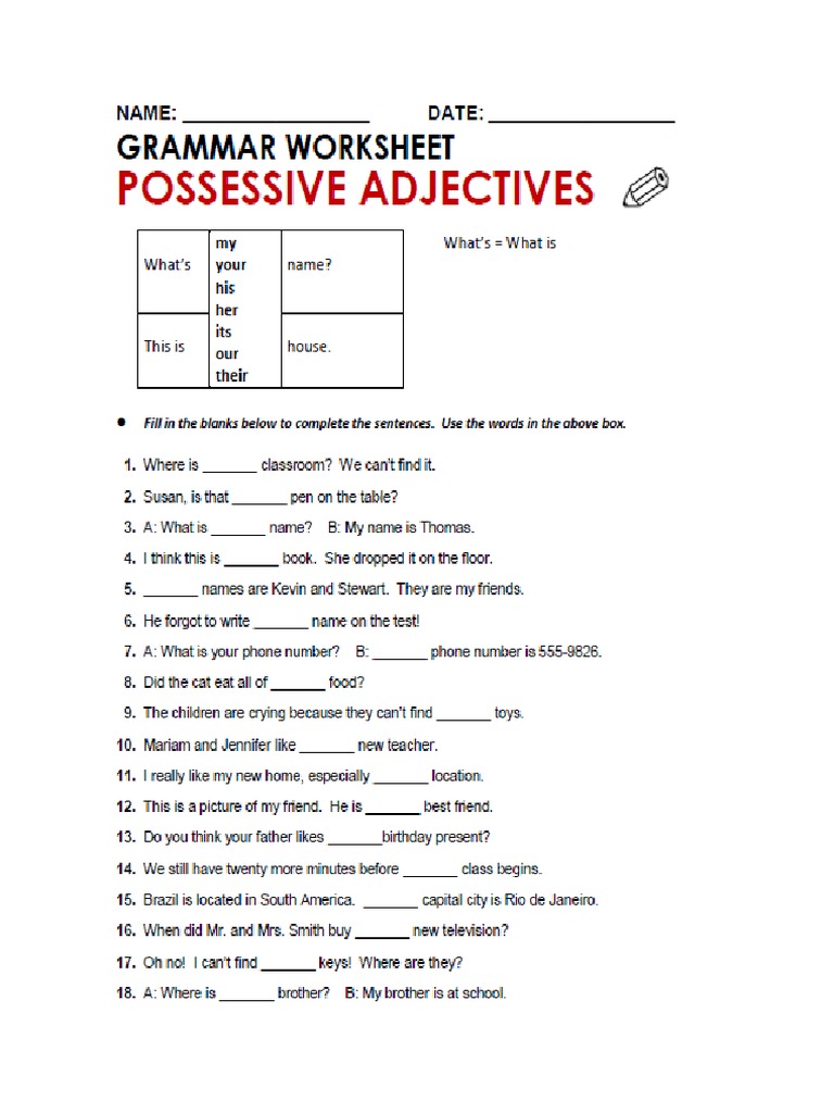 Possessive Adjectives