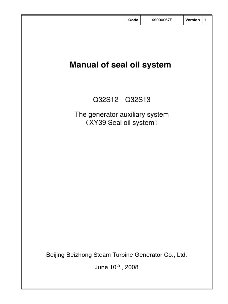 Generator Seal Oil SystemX9000067E PDF Pump Valve