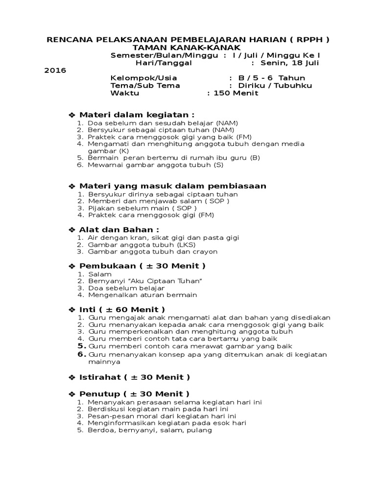 Rencana Pelaksanaan Pembelajaran Harian
