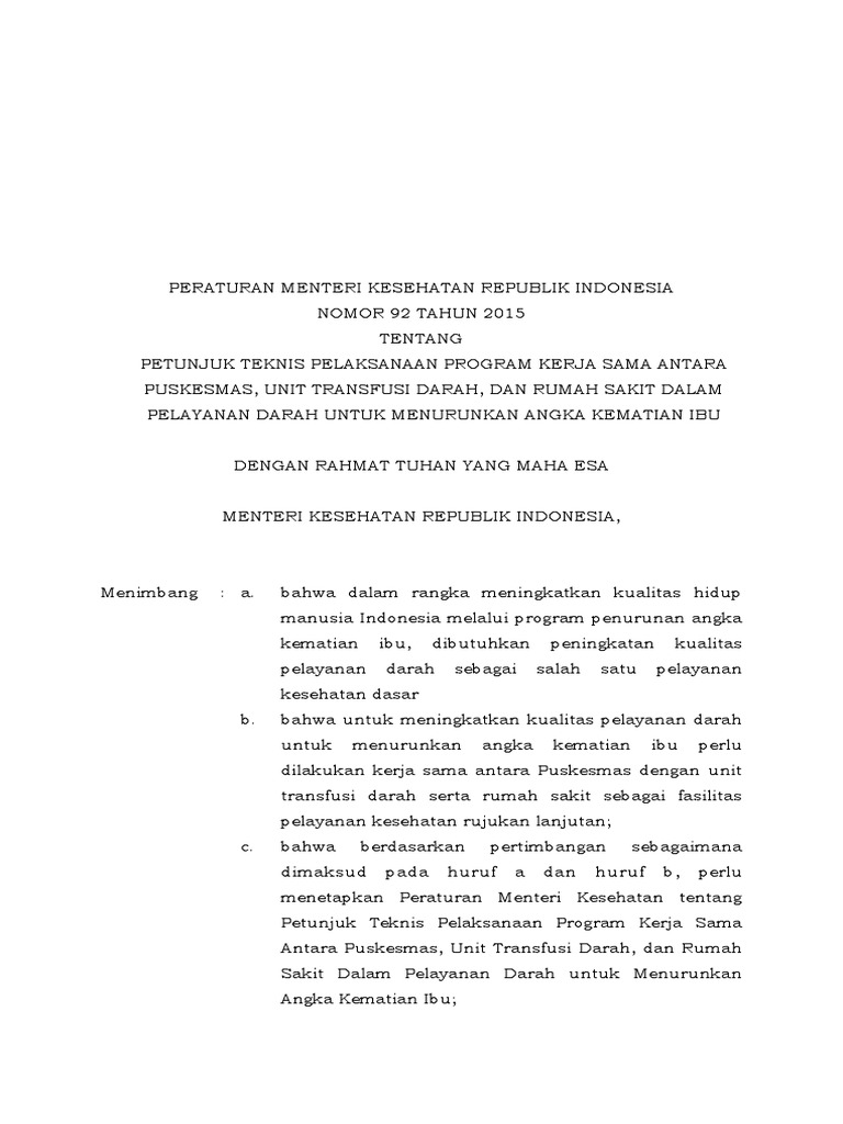 PMK No 92 Tahun 2015 PDF | PDF