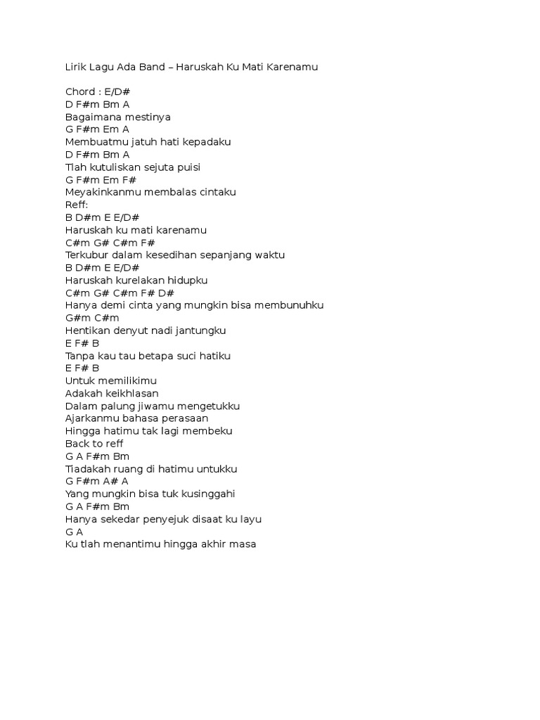 Lirik Lagu Ada Band Haruskah Kumati