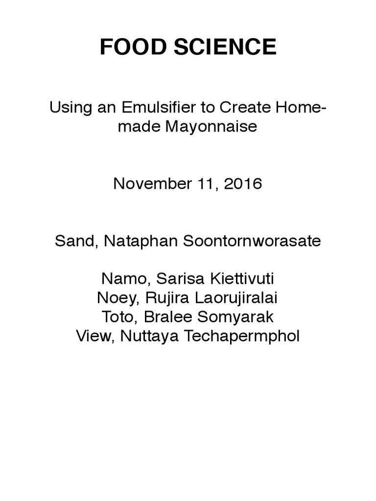 Emulsification Lab Report PDF Mayonnaise Emulsion