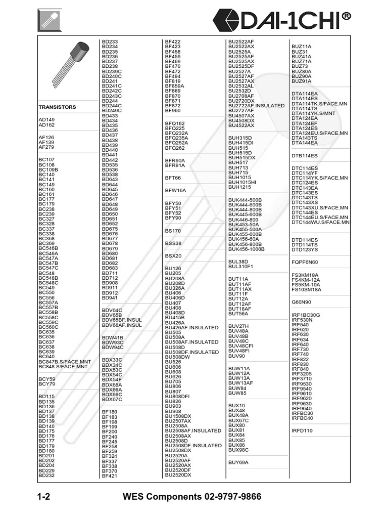Transistor Cross Reference Guide | PDF | Electrical Components ...
