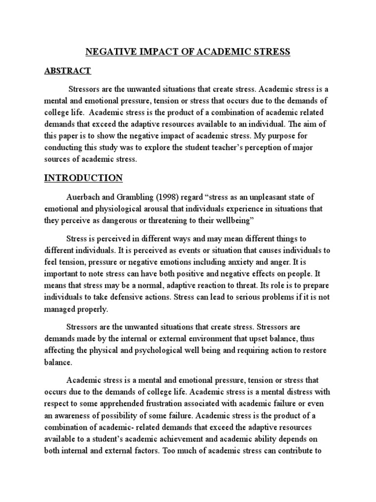 Negative Effects of Academic Stress | PDF | Stress (Biology) | Emotions