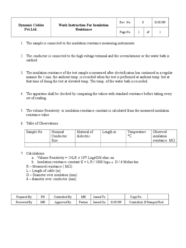 WI Insulation Resistance Test PDF