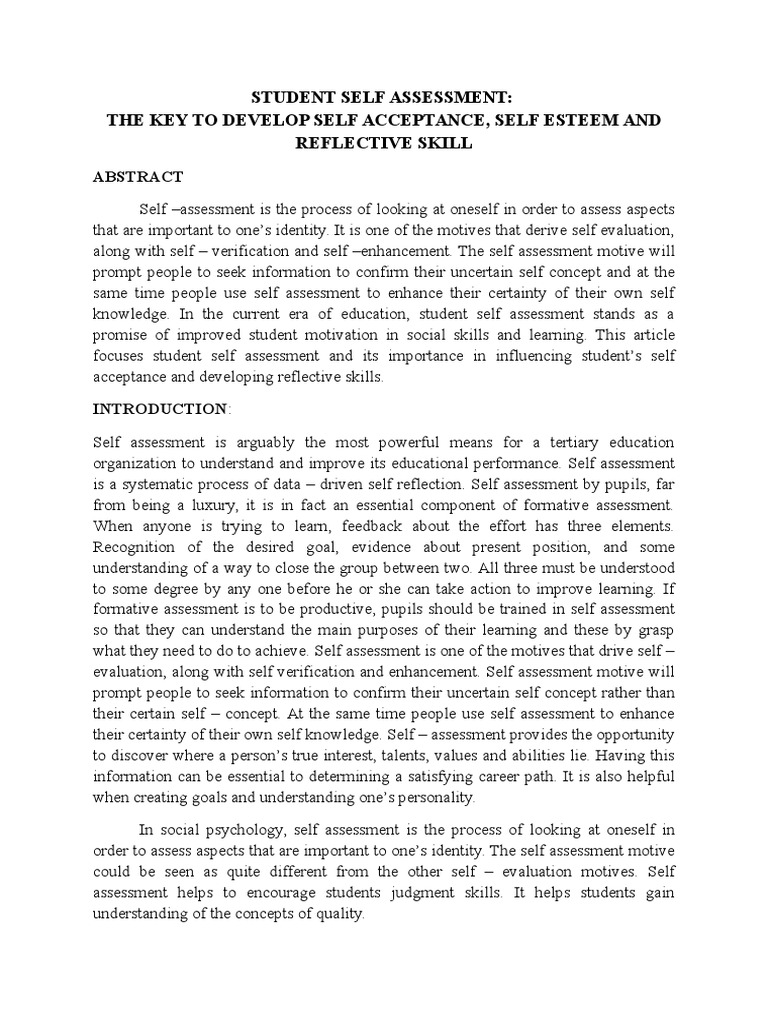 Importance of Student Self-Assessment | PDF | Self | Educational Assessment