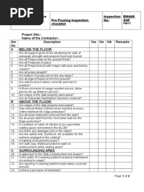 Pre Pouring Inspection Checklist Pdf Industries Civil Engineering