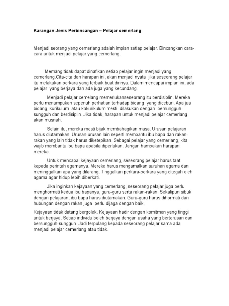 Karangan Jenis Perbincangan Pelajar Cemerlang Pdf