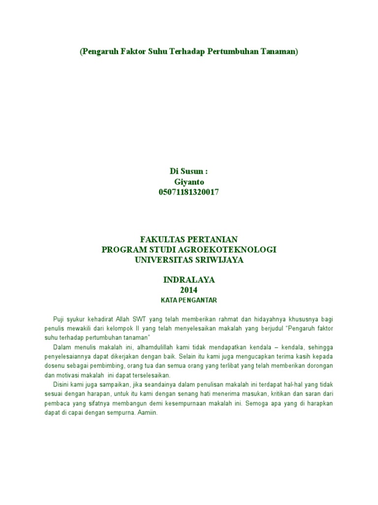 Pengaruh Faktor Suhu Terhadap