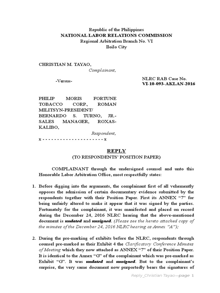 Reply to Respondent's Position Paper | PDF | Sales | Memorandum