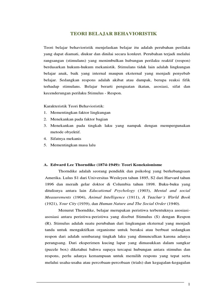 Teori Belajar Behavioristik Pdf Pdf