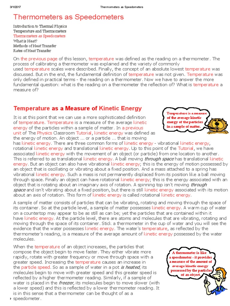Thermometers As Speedometers PDF Temperature Energy