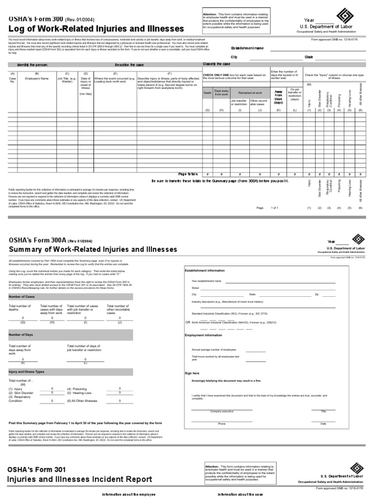 OSHA Work Injury and Illness Log | PDF | Occupational Safety And Health ...