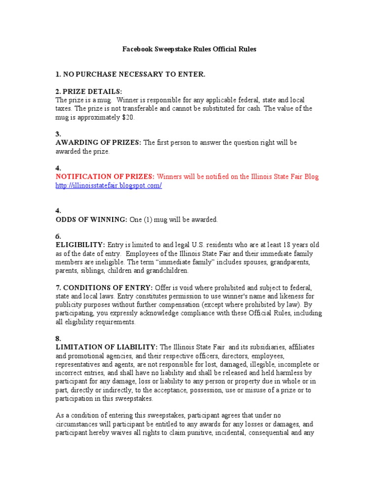 Illinois State Fair Facebook Sweepstakes Rules | PDF | Damages | Public