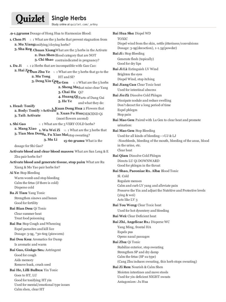 SingleHerbsQuizlet.pdf Diseases And Disorders Medicine