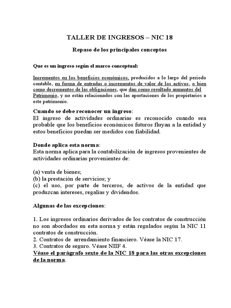 EJERCICIOS DE INGRESOS POR ACTIVIDADES ORDINARIAS NIC 18