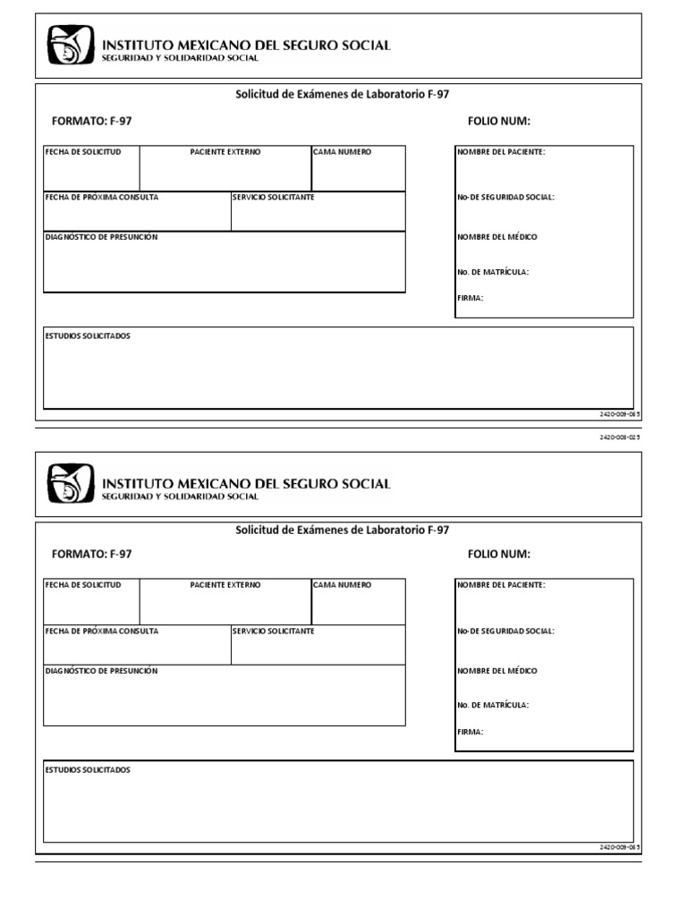 Formato Solicitud de Examenes de Laboratorio F97