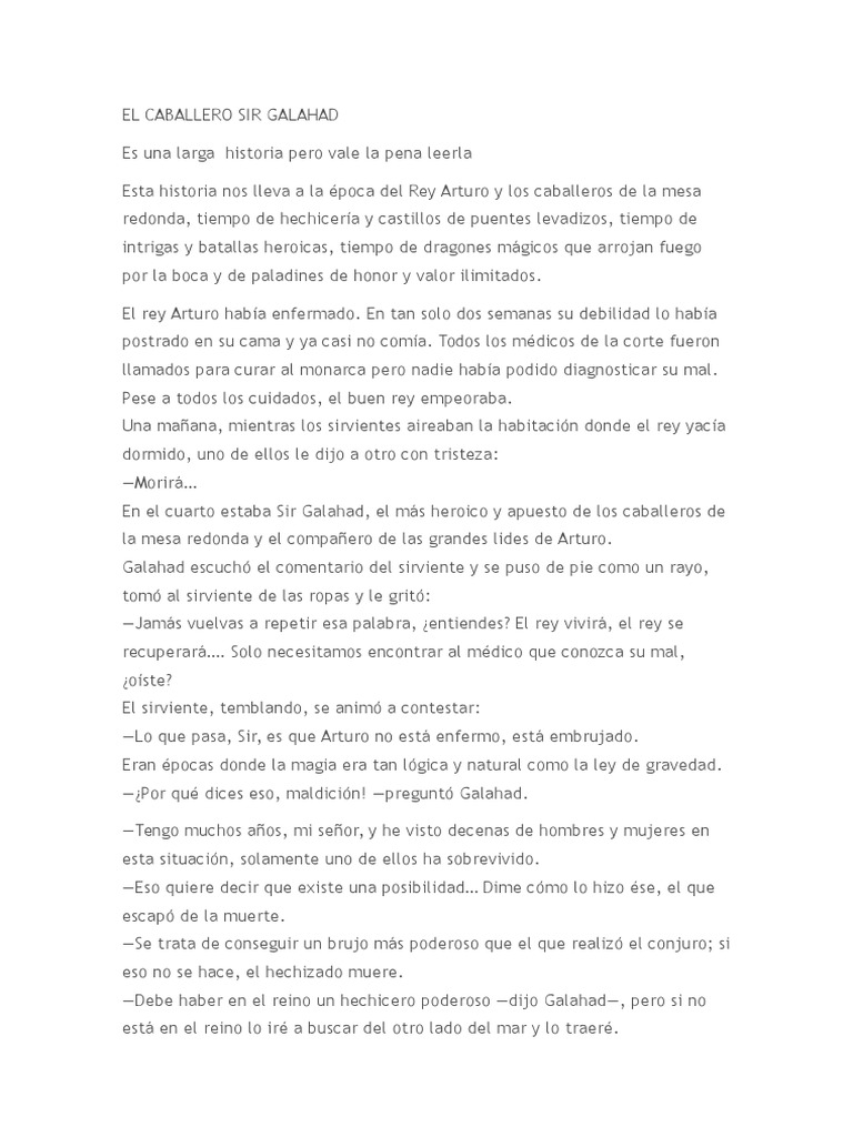 El Caballero Sir Galahad PDF Galahad Rey Arturo