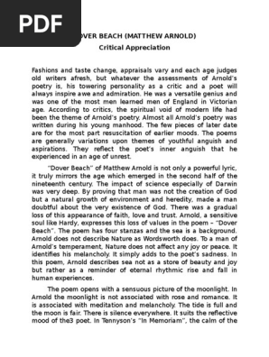 Dover Beach Critical Appreciaiton Pdf Poetry Religion And Belief