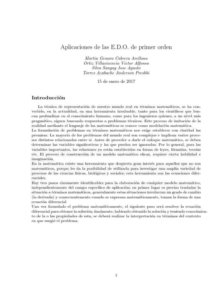 Aplicaciones De Las Edo De Primer Orden