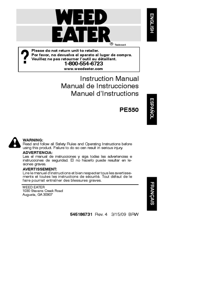 Weed Eater PE550 Instruction Manual | PDF | Gasoline | Internal ...