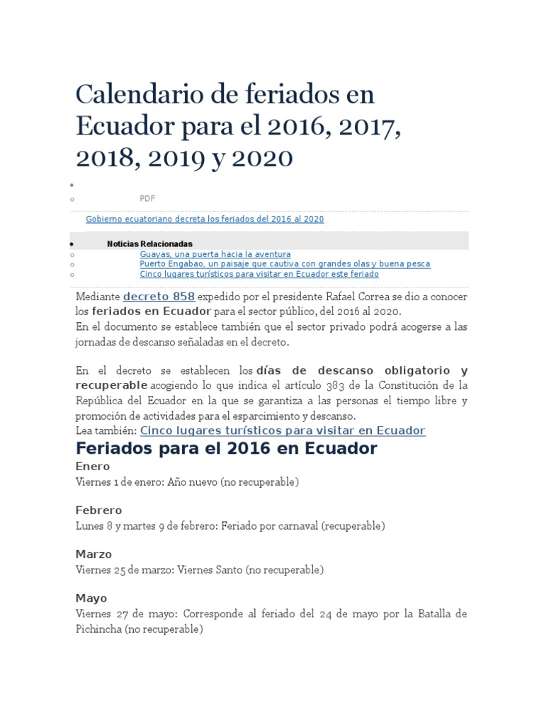 Calendario 2017 Ecuador Excel Avanzado